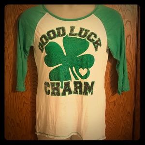 Good Luck Charm Shamrock Baseball Tee XL
